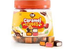 Funtasty Caramel Cubes Candy, Assorted Flavors, Individually Wrapped, Jar 24 Ounces (Over 100 Pieces)