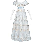 NSPSTT Golden Regency Dresses for Women 1800s Vintage Dress Victorian Ball Gown with Gloves