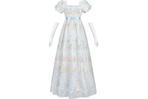 NSPSTT Golden Regency Dresses for Women 1800s Vintage Dress Victorian Ball Gown with Gloves