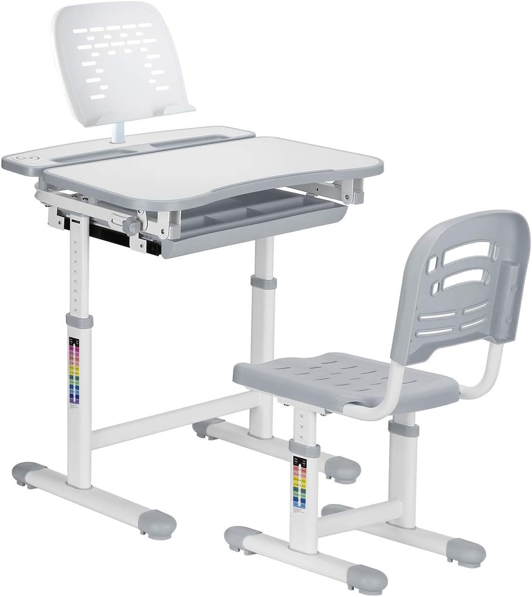 KIDOMATE Kid's Height Adjustable Auto Lock -Maintains Posture and Comfort Study Table Split Desk with Grooved Holders (705x545 mm, Grey)
