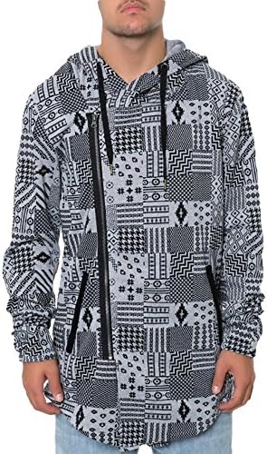 Square Zero Mixed Pattern Allover Printed Zip Down Cardigan (L, Heather Grey)