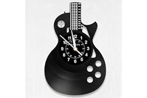 KingLive Guitar Vinyl Wall Clock Gifts for Holiday,Black Guitar Music Wall Clock Instrument Art Unique Gifts for Men Women Guitar Player for Birthday Wall Decor