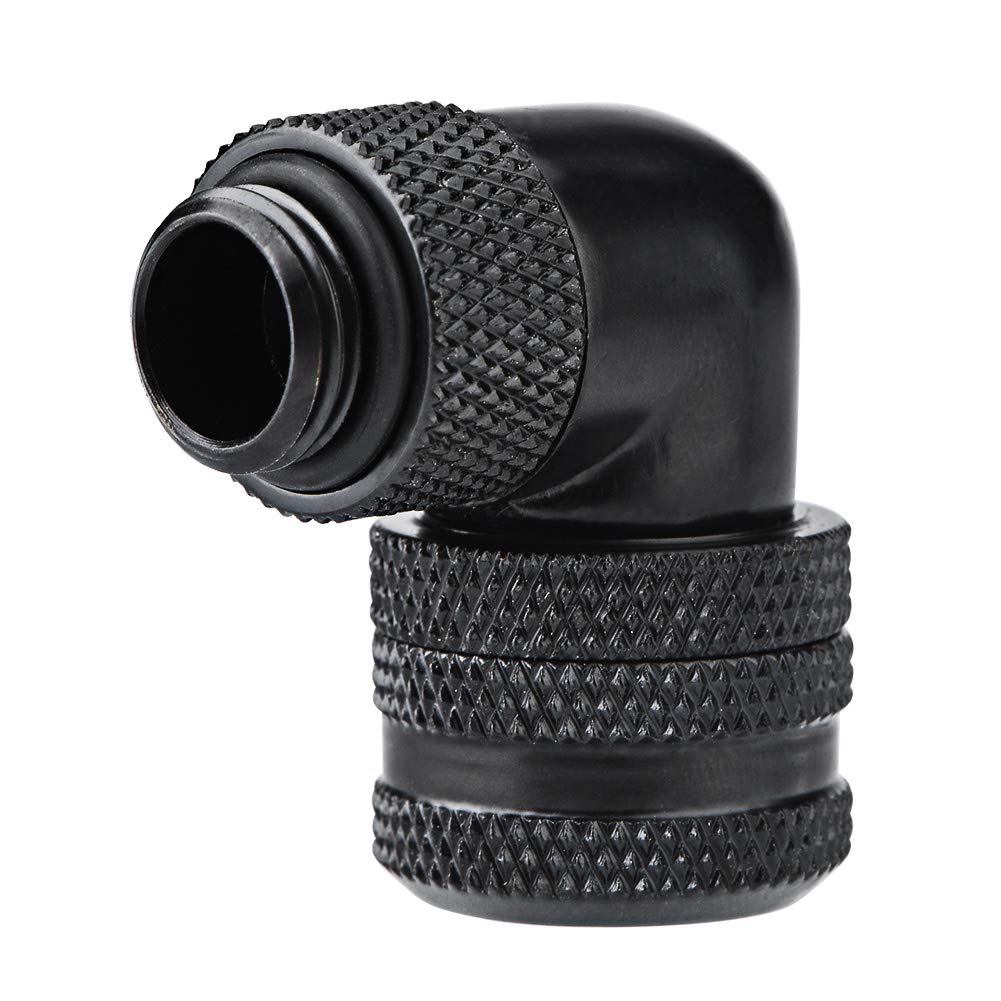 ASHATA Water Cooling Fitting,PC Water Cooling Two-Touch Fitting,G1/4 Thread 90 Degrees Elbow Connector for 14MM Tube With Hiding Silicone Ring(Black)