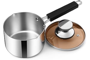 E-far 1 Quart Sauce Pan with Lid, Stainless Steel Tri-Ply All Clad Small Cooking Pot with Pour Spout, Multipurpose Induction 