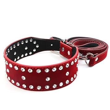 Hanyi Strass Mosaik Leder SM Halsband mit Leine Sexspielzeug für Damen (Rot)