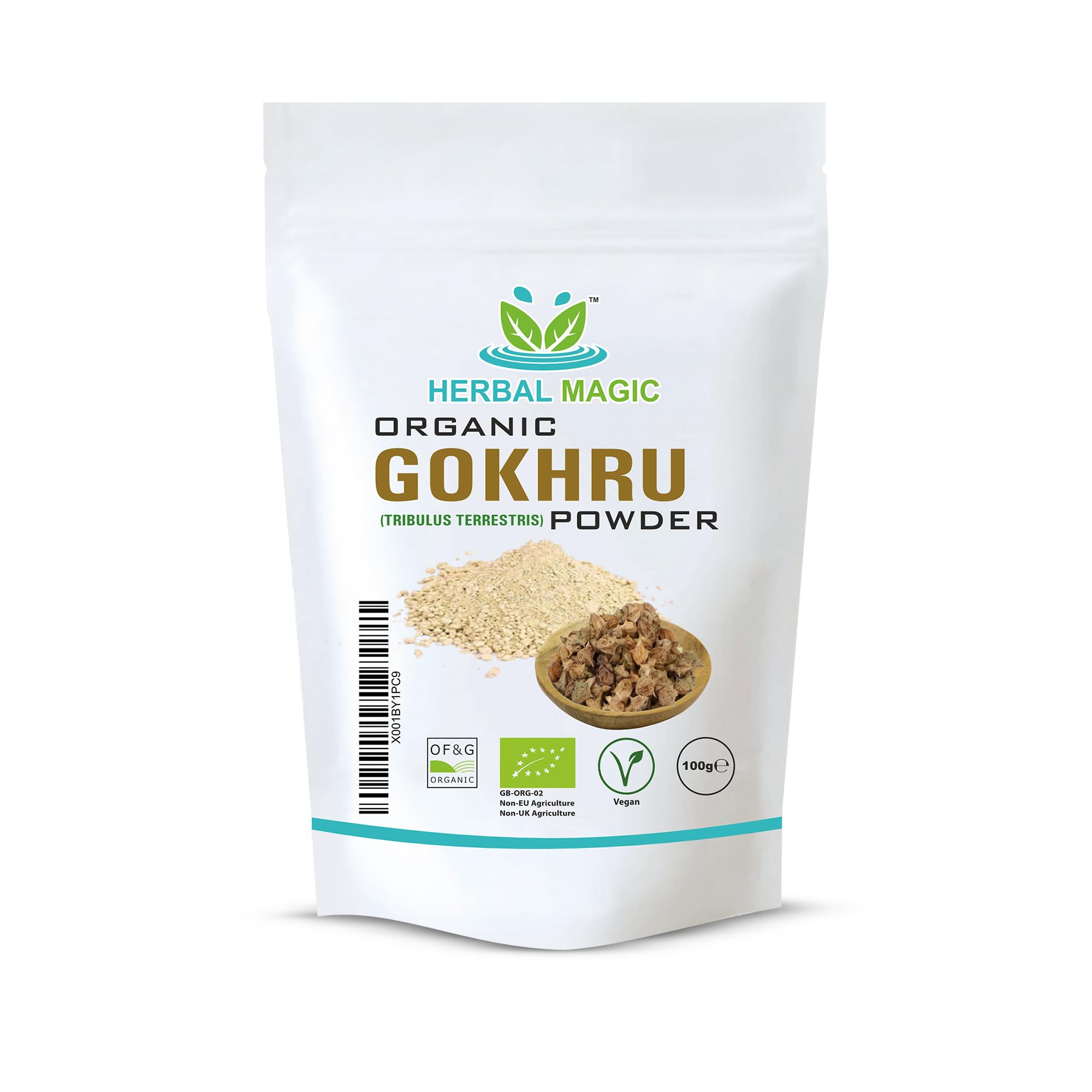 Herbal Magic's Organic Terrestris Powder/Gokhru Powder - Revered Herb in Ayurveda - Free from Fillers Artificial Colour Flavour & Preservatives of&G UK Organic Certified
