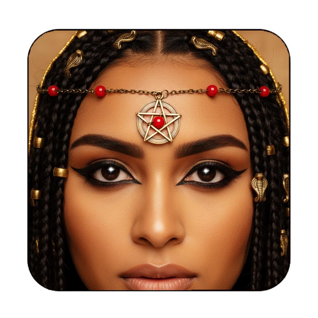 Fashband Boho Head Chain Gold Vintage Headpiece Red Beads Festival Hair Accessories Flower Bridal Wedding Hair Chain for Women(Red)