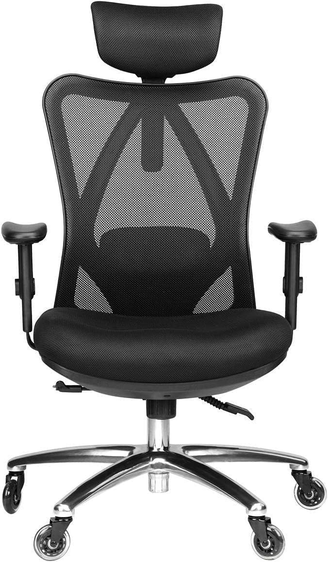 Ergonomic Office Chair - Adjustable High-Back Desk Chair with Lumbar Support, Rollerblade Wheels, Breathable Mesh, Thick Seat Cushion, Headrest Armrests - Reclining Executive Computer Home Chair
