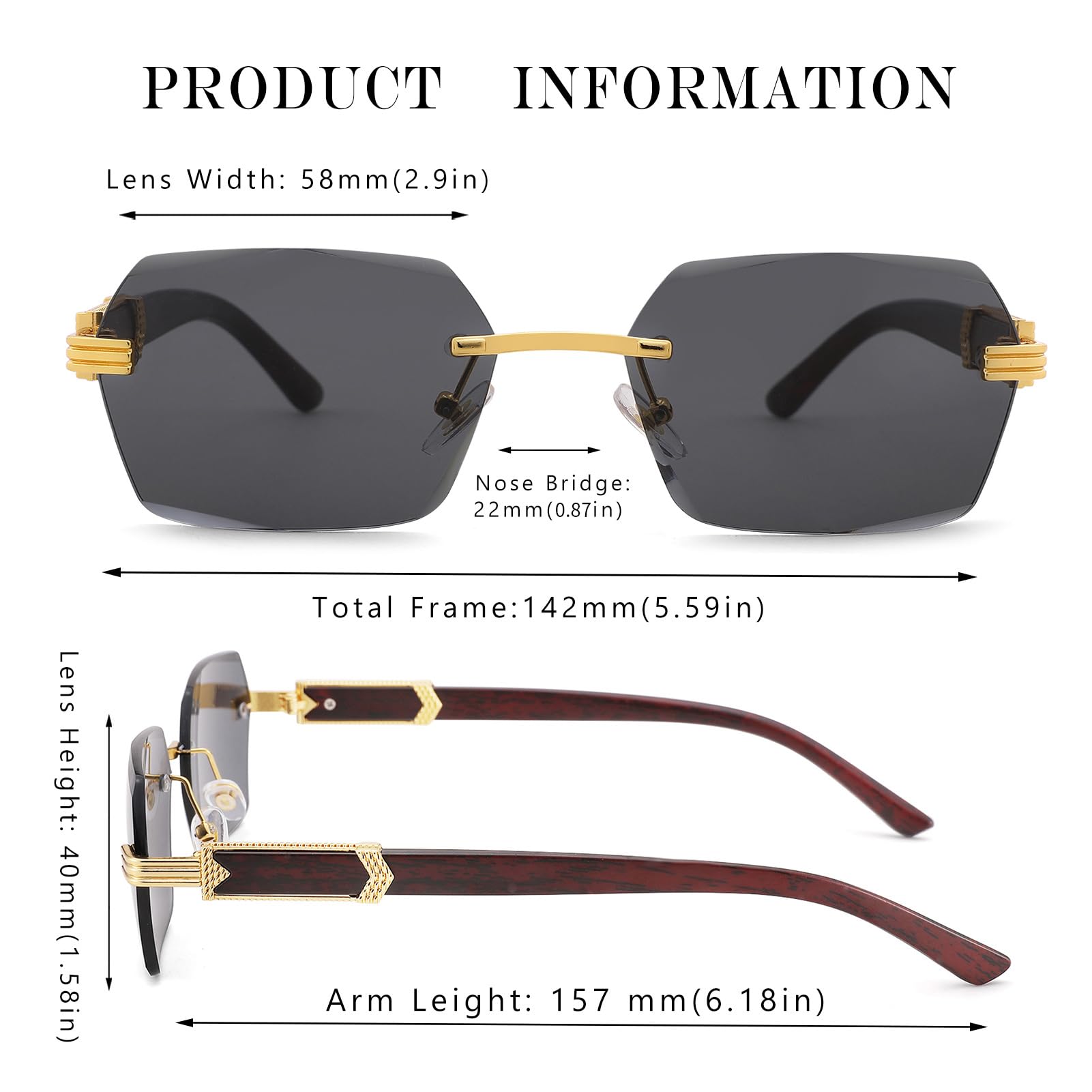 Hycredi Rimless Rectangle Sunglasses Men Women Retro Frameless Square Shade Y2k Sun Glasses Tinted Eyewear