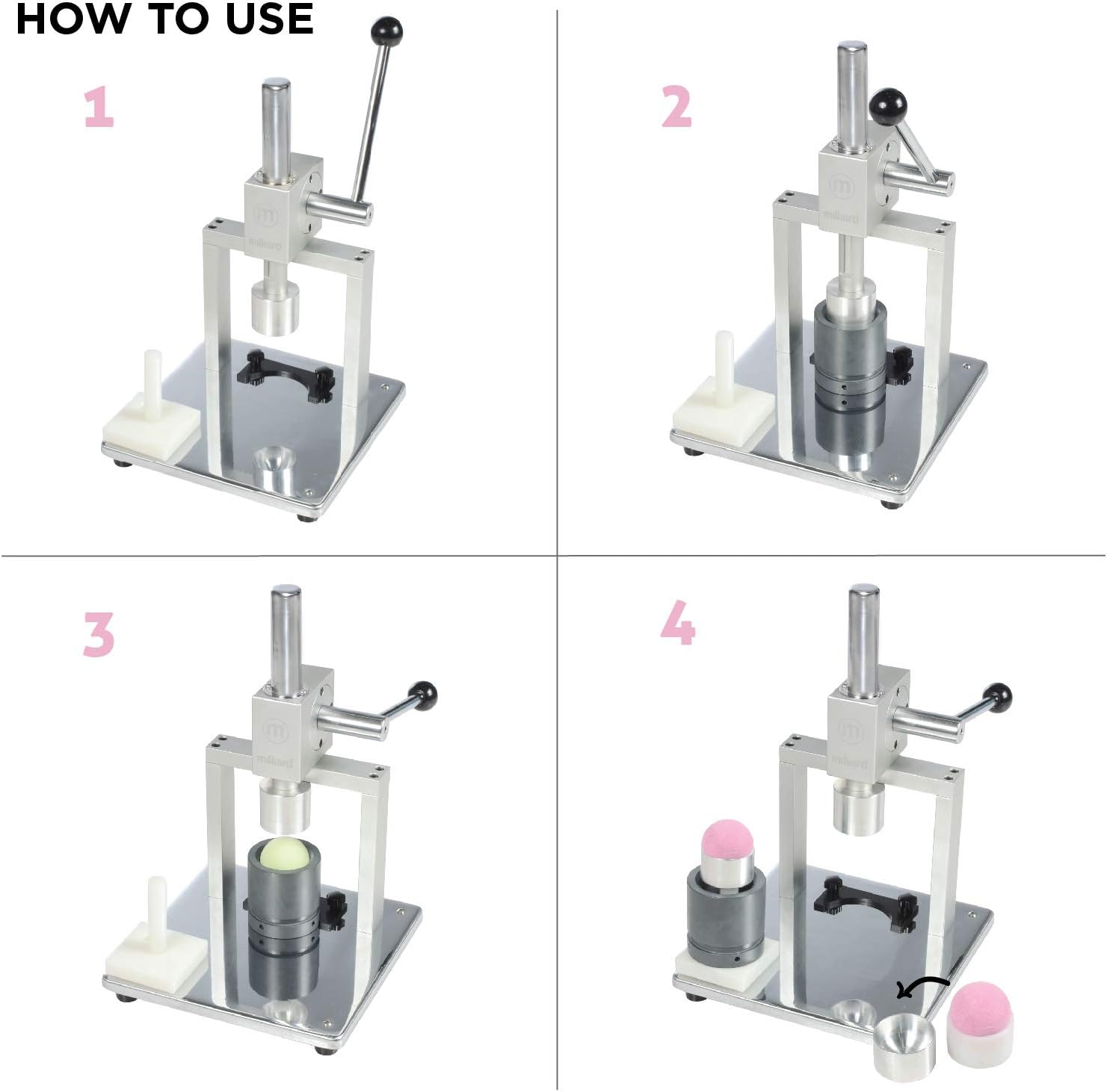 Milliard Bath Bomb Press Stainless Steel - Manual for DIY and Commercial Use, 2 Aluminum Molds Included for Bath Fizzies (Assembly Required)