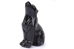 Ytbeoxk 2.1 Inch Black Obsidian Wolf Crystal Statue，Birthday Present Healing Crystal Decor，Wolf Totem Figurines Stone Energy Gemstones, in Bedroom Office Christmas Meditation Gifts for Men Gril Women
