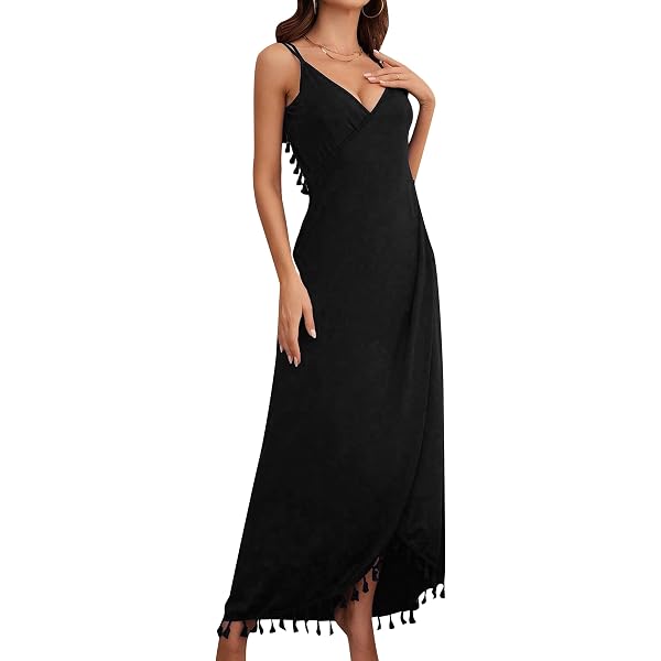 Amazon.com: LILBETTER Women Sleeveless Deep V Neck Loose Plain Long Maxi  Casual Dress(Black,Small) : Clothing, Shoes & Jewelry