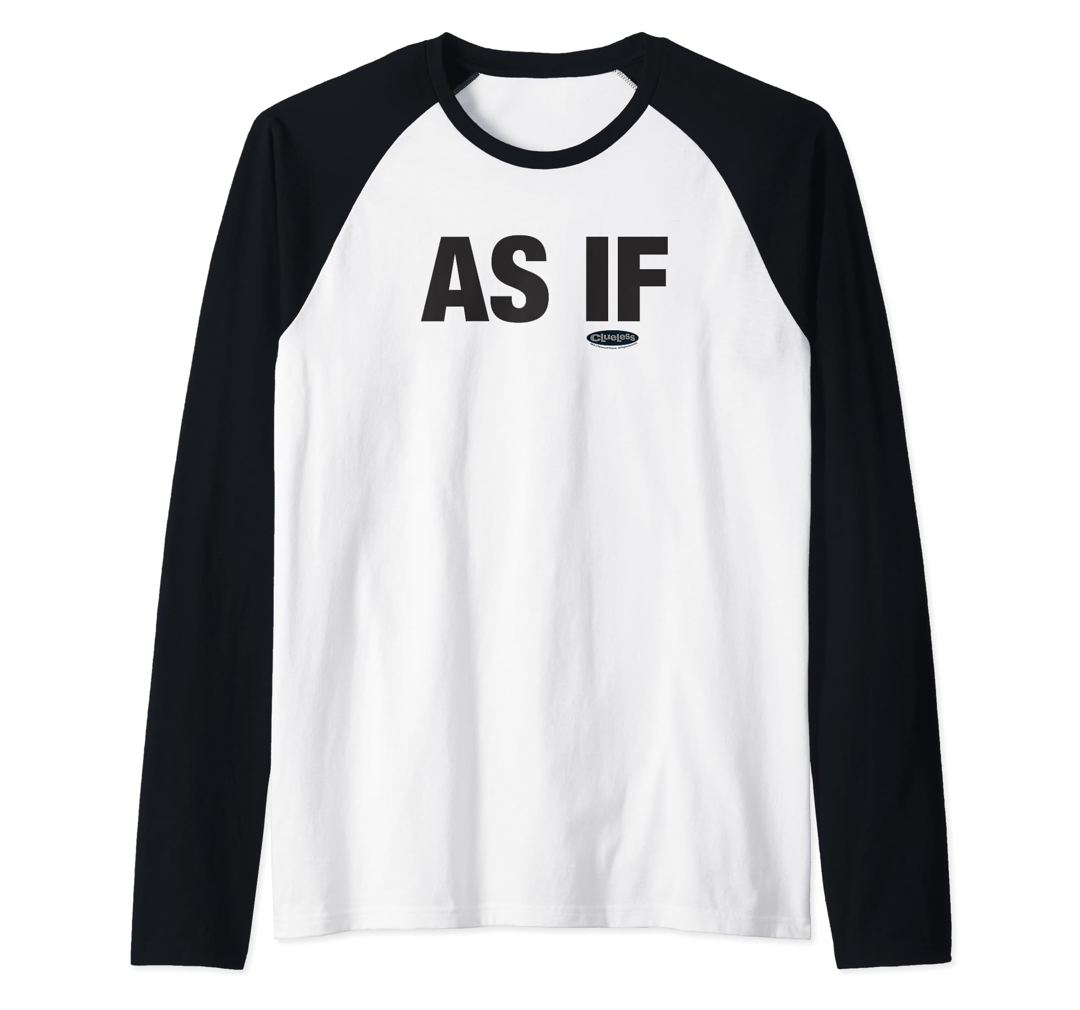 Clueless As If Black Block Letters Raglan Baseball Tee