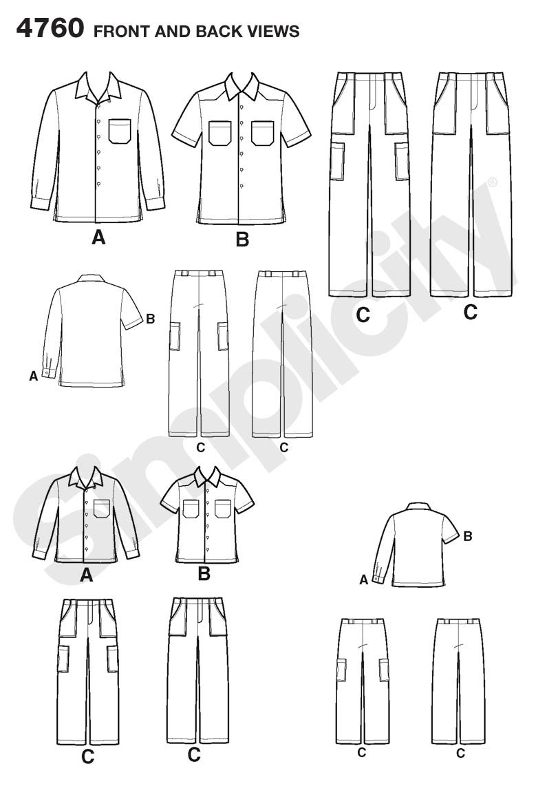 Simplicity 4760 Shirt and Pants Sewing Pattern for Men and Boys A (S-M-L/S-M-L-XL)