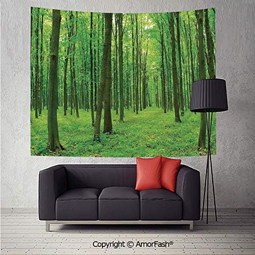 森林タペストリー 春の新鮮な空気の風景の緑の森を照らす太陽写真プリント 装飾品 New Arrival おしゃれ 多機能壁掛け 写真 部屋 祝い 0ｘ150cm 布 誕生日 窓カーテン 店 プレゼント