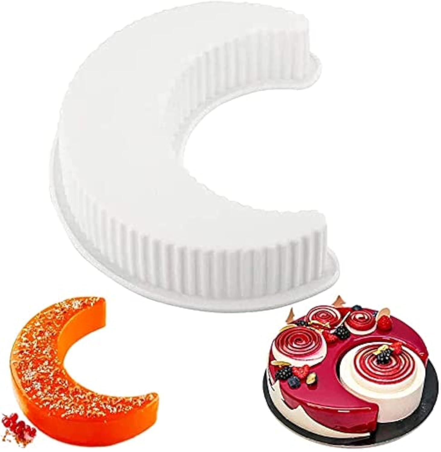 LATRAT 3D Silicone Moon Cake Mould, Whimsical Moon Style, Silicone Cake Mould, White, 24 x 9.5 x 5.5 cm