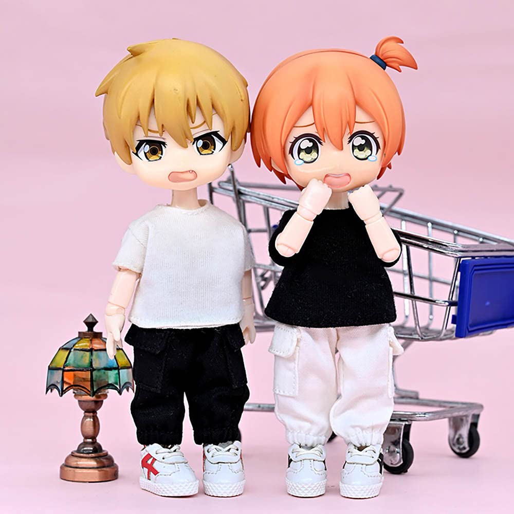 niannyyhouse T-Shirt + Pants 2-Piece Set Camouflage Overalls Solid Color T-Shirt 1/12 BJD OB11 Doll 4.3 inches (11 cm) Body Figure Accessory (Black)