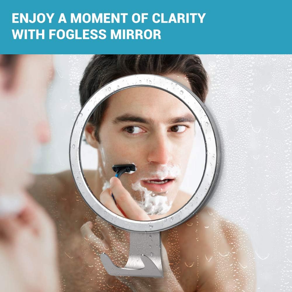 Fog Free Shower Mirror, LUXEAR Anti Fog Adhesive Round Shaving Mirror with Fogless Spray Razor Holder Easy Mirrors Viewing Ideal for Bathroom Home Wall Traveling, Shatterproof -