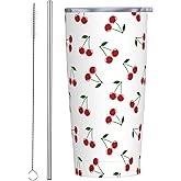 CHASOEA Cherry Tumbler 20oz Fruit Stainless Steel Insulated Tumblers with Lid and Straw Fruits Travel Coffee Mug Tea Wine Cups Water Bottle Cherry Gifts for Women