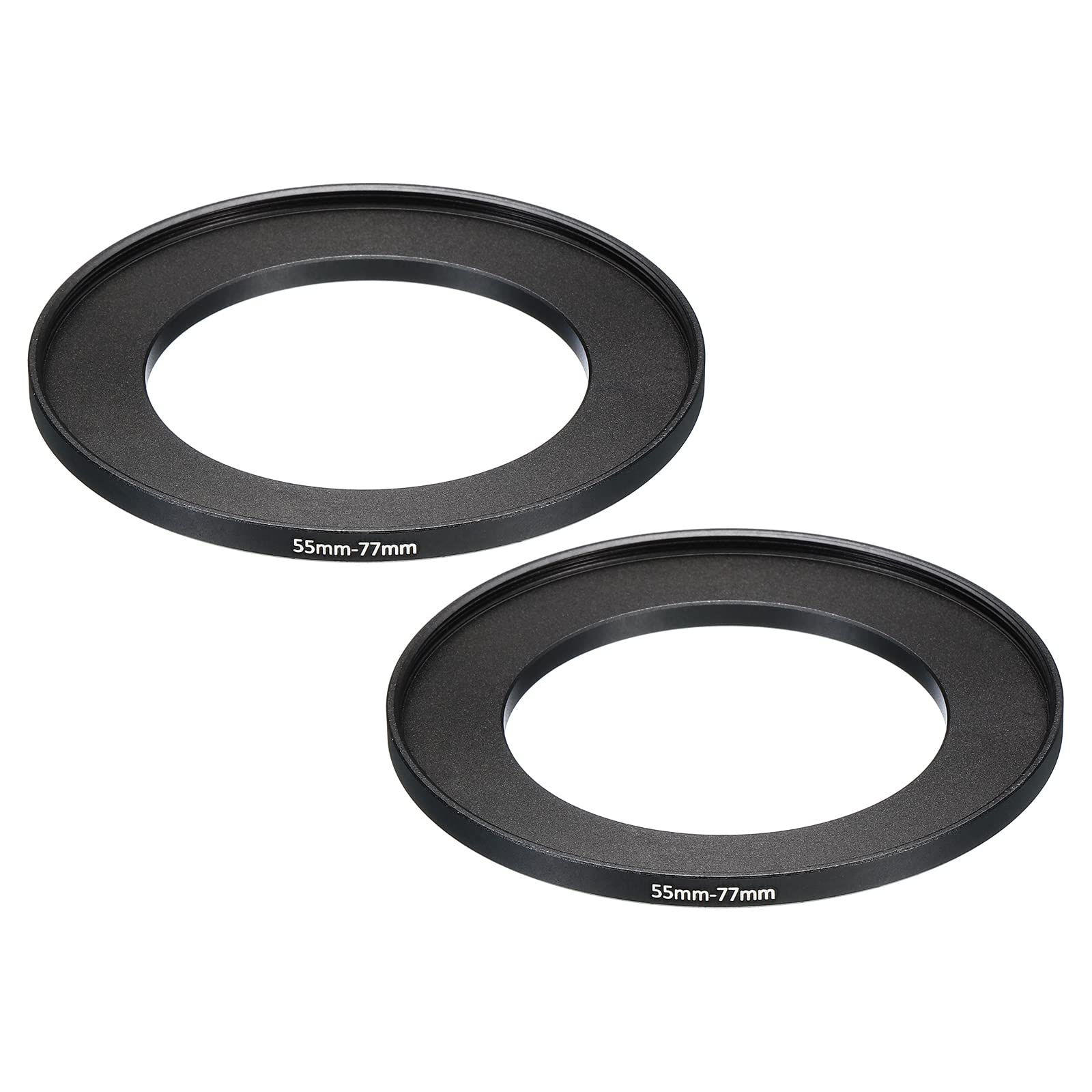 PATIKIL 55mm-77mm Metal Step Up Ring, 2 Pack Camera Lens Filter Adapter Ring Aluminum Filter Adapter Ring for Camera Lenses Hood, Black