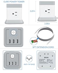 BEVA Power Strip with USB - 5ft Long Extension Cord