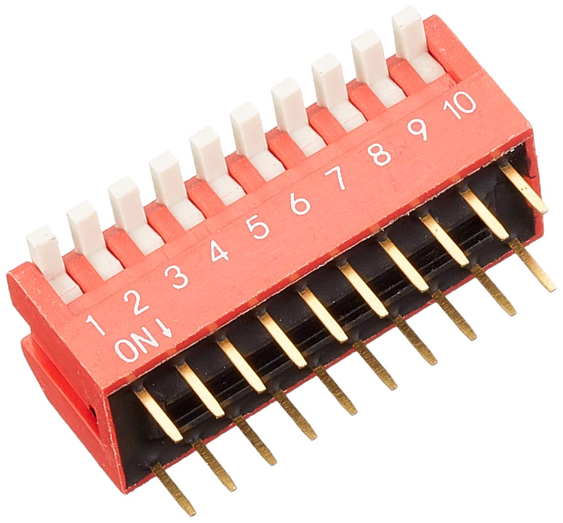 DeLock DIP Toggle Switch Piano 10 Digit 2.54 mm Grid Mass THT Vertical Red 2 Pieces