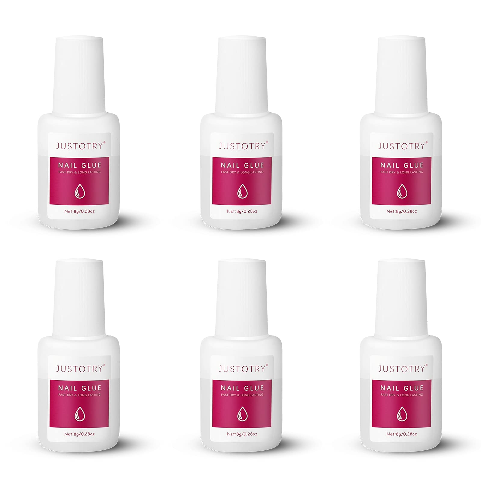 JUSTOTRY 6 Pcs Professional Strong Nail Glue for Acrylic Tips Extra Strong and Press on Nails Long Lasting - Fast Bond & Super Strong Acrylic Nail Glue, for Broken Nail, False Nail Adhesive Glue