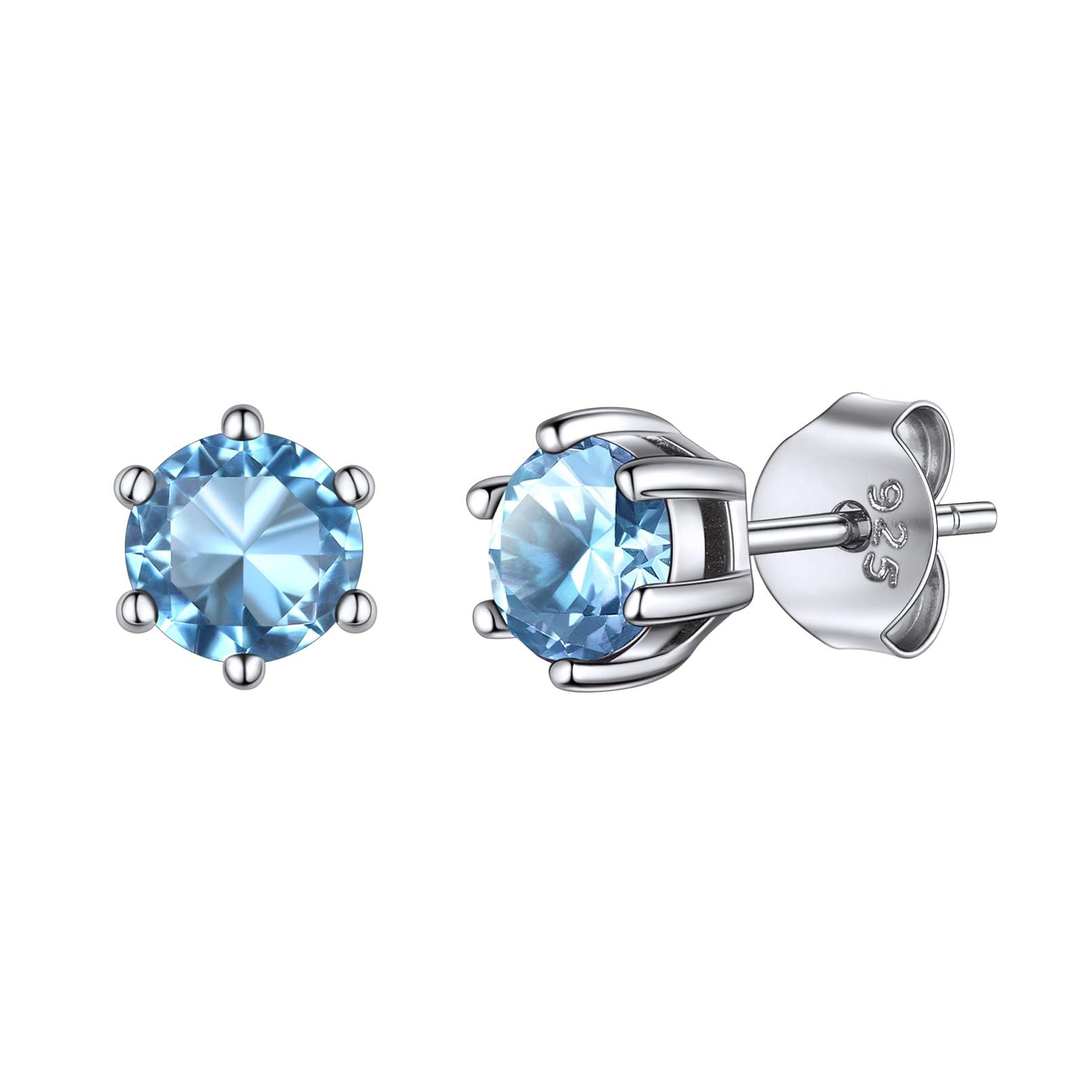 ChicSilver March Birthstone Earrings For Women CZ Simulated Aquamarine Tiny Earring Studs 925 Sterling Silver Fashion Jewellery