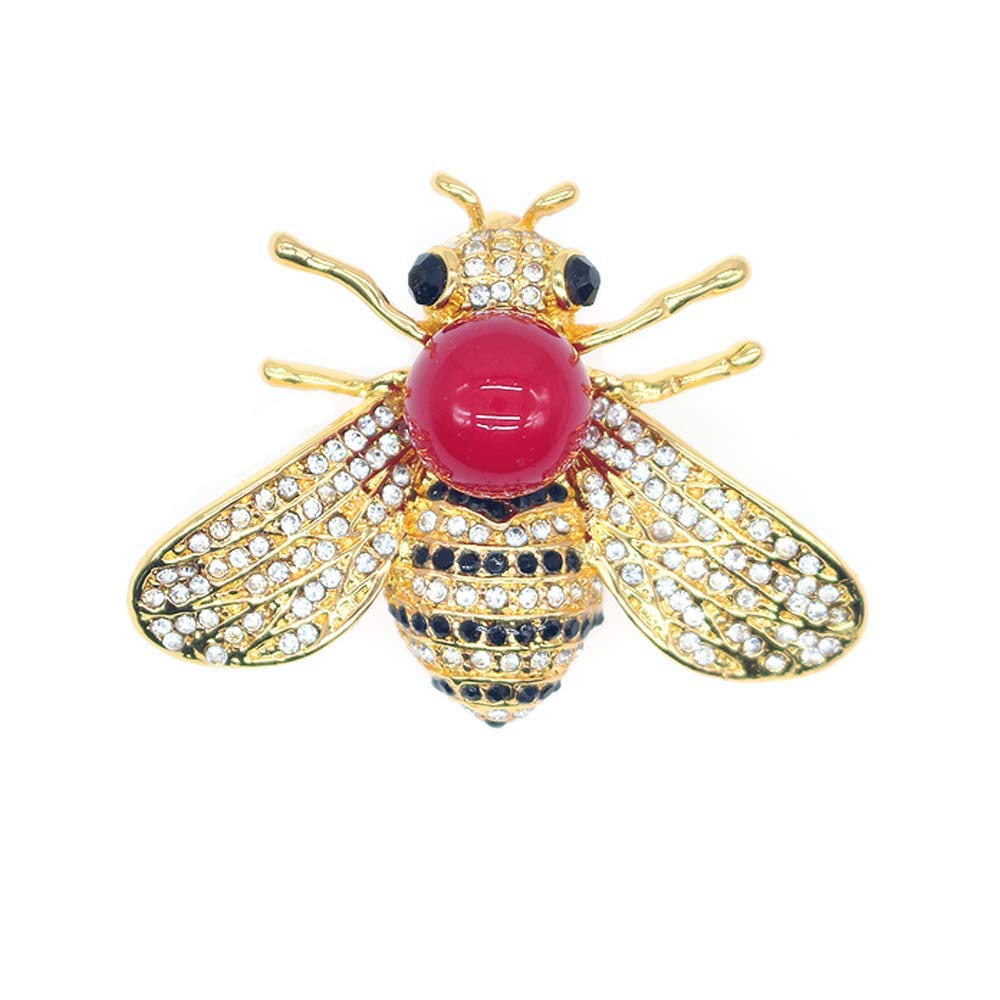 Honey Bee Brooches Crystal Insect Themed Bee Brooch Animal Fashion Shell Pearl Brooch Pin Gold Tone (Red Pearl)