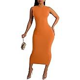 YouSexy Sexy Bodycon Ribbed Tank Dress for Women Sleeveless Casual Party Club Midi Dresses