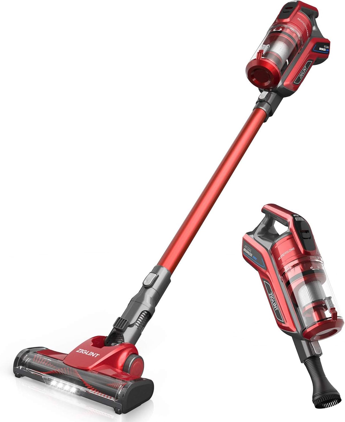 ZIGLINT Z8 Cordless Vacuum Cleaner,Handheld Lightweight Intelligent Stick with 20KPa High Suction,LED Power Brushes,5 Head Tool Accessories Included