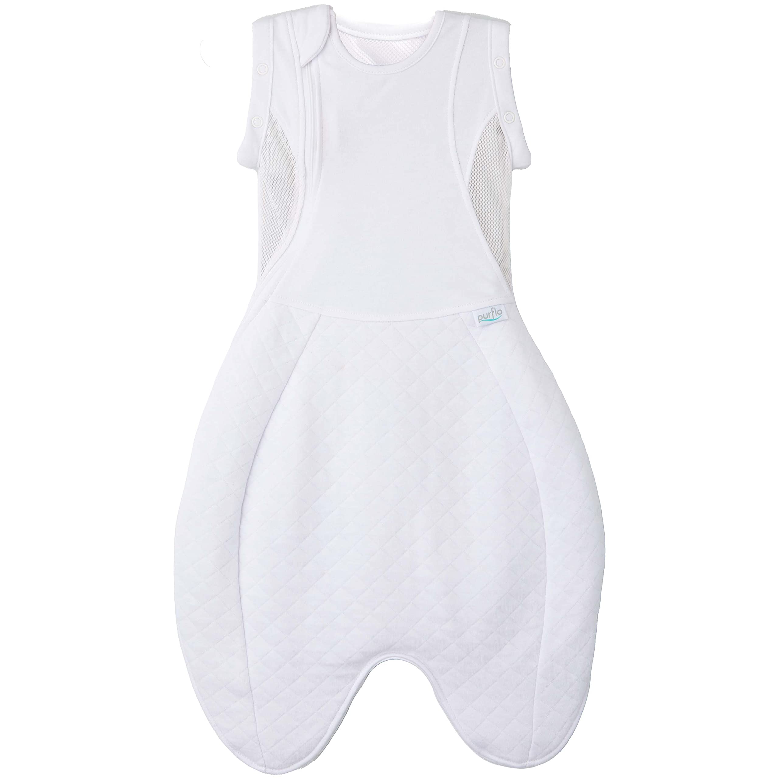 PurFlo Swaddle to Sleep Bag | All-Season 2.5 tog Sleeping Bag | 0-4 Months | Breathable Newborn Baby Sleeping Bag That Grows With Your Baby | Swaddle Arms In or Out | Hip Healthy | Soft White