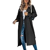 Makkrom Women's Double Breasted Long Trench Coat Windproof Classic Lapel Slim Overcoat with Belt