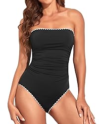 Holipick Women Black with White One Piece Swimsuits