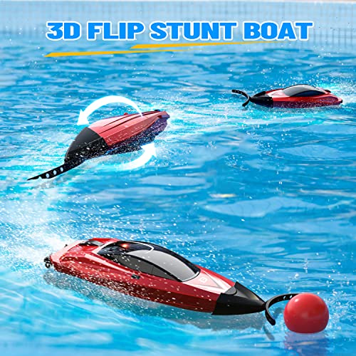 DEERC RC Boat with Inflatable Pool for Kids, 2.4GHz Racing Boats, Remote Control Boat for Pool and Lake, Competitive Games, Water Toys for Boys&Girls, Compatible with Bathtub