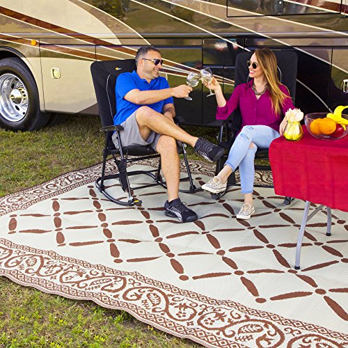 AdvenGO Reversi Mats (9' x 12') Large Mat and Rug for Outdoors, RV, Patio, Trailer & Camping - Heavy Duty, Weather Resistant Reversible Rugs - Comes with Storage Bag - Great for Picnics - Brown/Beige