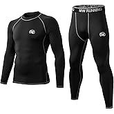 MeetHoo Men's Compression Base Layers Long Johns Winter Gear with Fleece Lined for Skiing Black