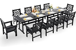 AZXZCS HDPE Dining Table Set for 10,12-Piece Outdoor Table and Chairs Include 10 Dining Chairs and 2 Pcs 62.5" Patio Dining Table with Umbrella Hole (Black)