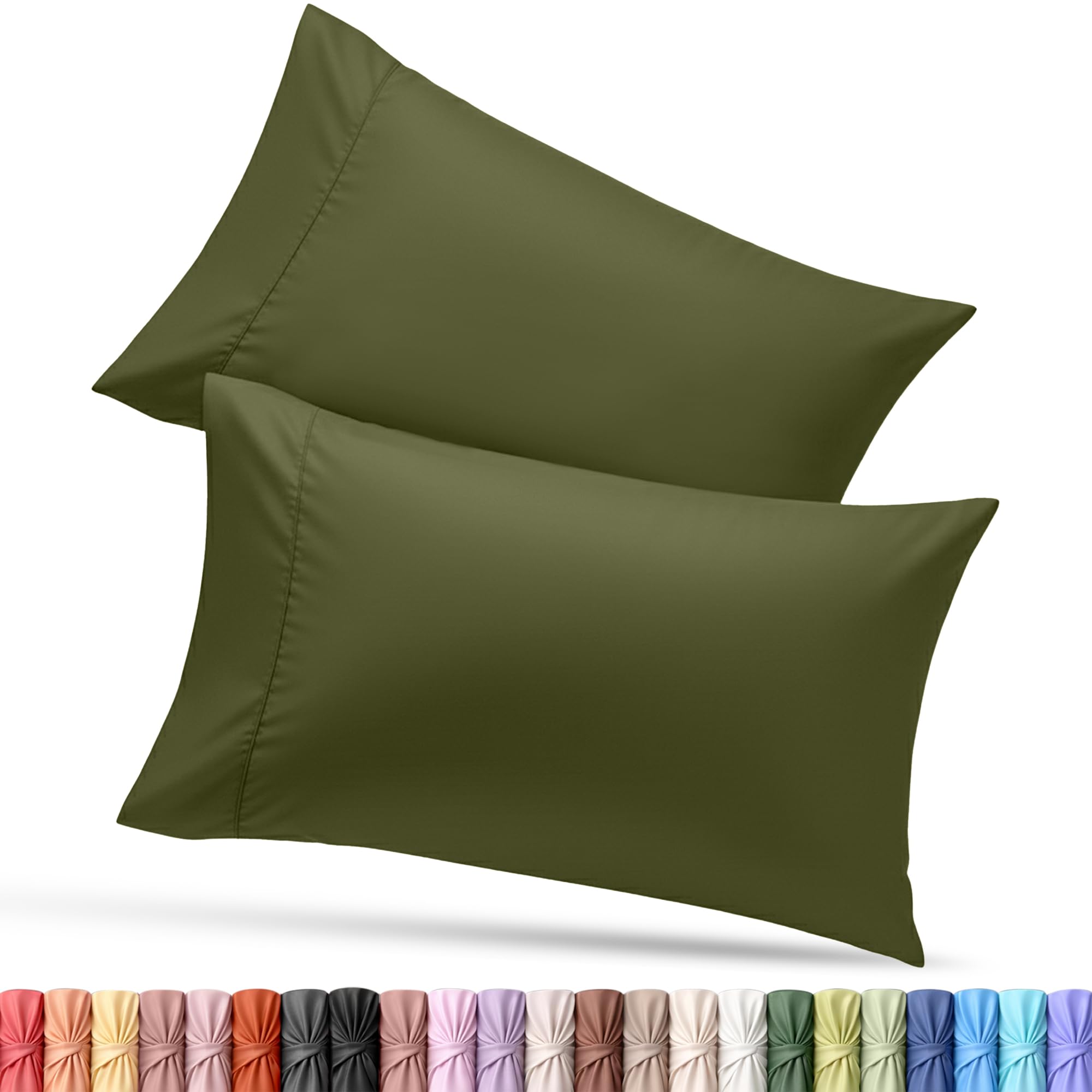 Pillow Cases Queen Size Set of 2, Ultra Soft Comfy Pillow Covers, Olive