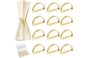 Stainless Steel Napkin Rings Metal Napkin Ring Holders, Yimerlen Holder Serviette Buckles for Family Dinner, Wedding, Party (Semicircle Matte Gold) 12 Pcs