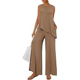 PRETTYGARDEN Women's 2026 Two Piece Matching Lounge Sets Asymmetrical Split Tank Tops Wide Leg Pants Summer Outfits Tracksuit