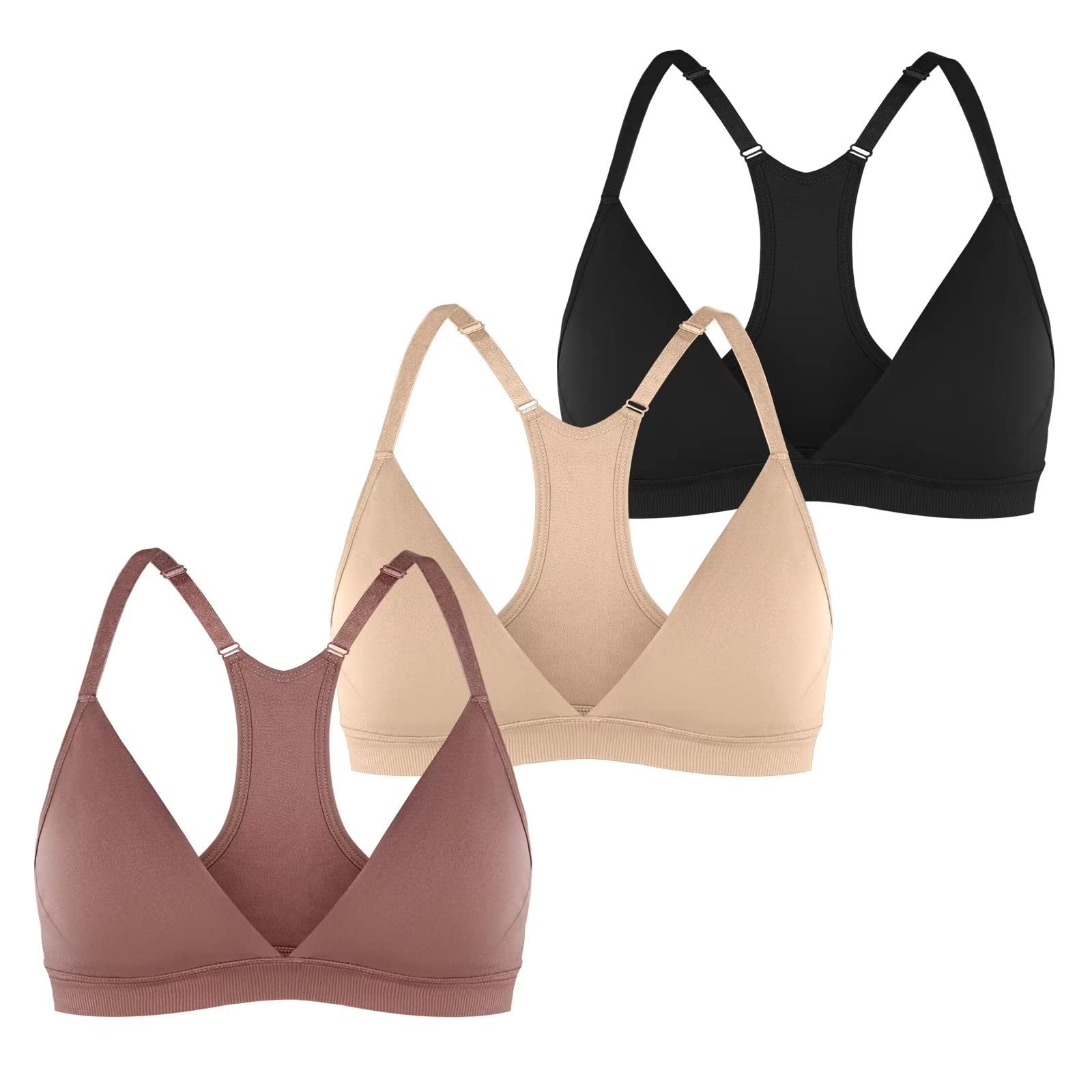 Photo 1 of INIBUD Sports Bras for Women Racerback Seamless Bra Top Padded Wireless Triangle V Neck Adjustable Removable Bralette, L