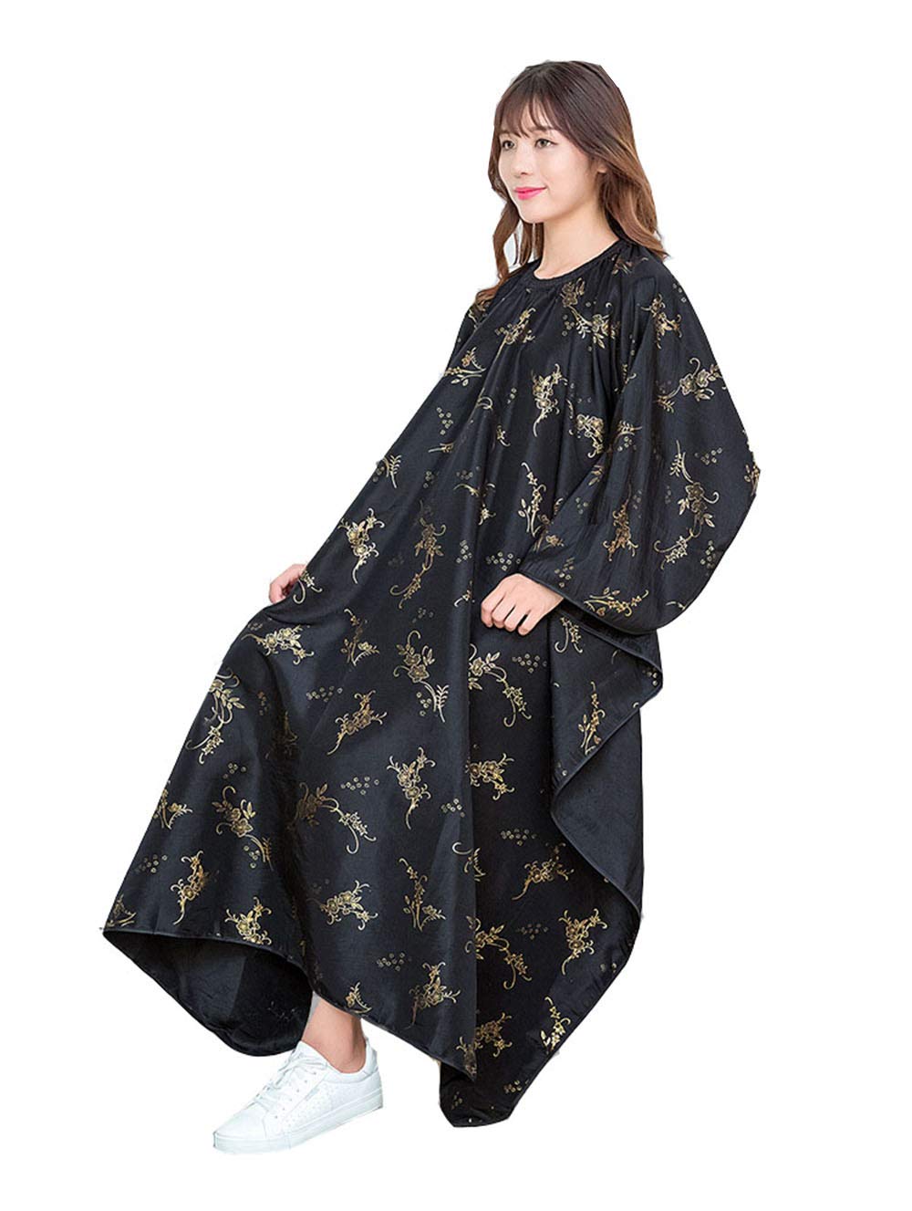 KIPETTO Hair Cutting Cape Printed Floral Waterproof Nylon Hairdressing Cape Gown for Home and Salon