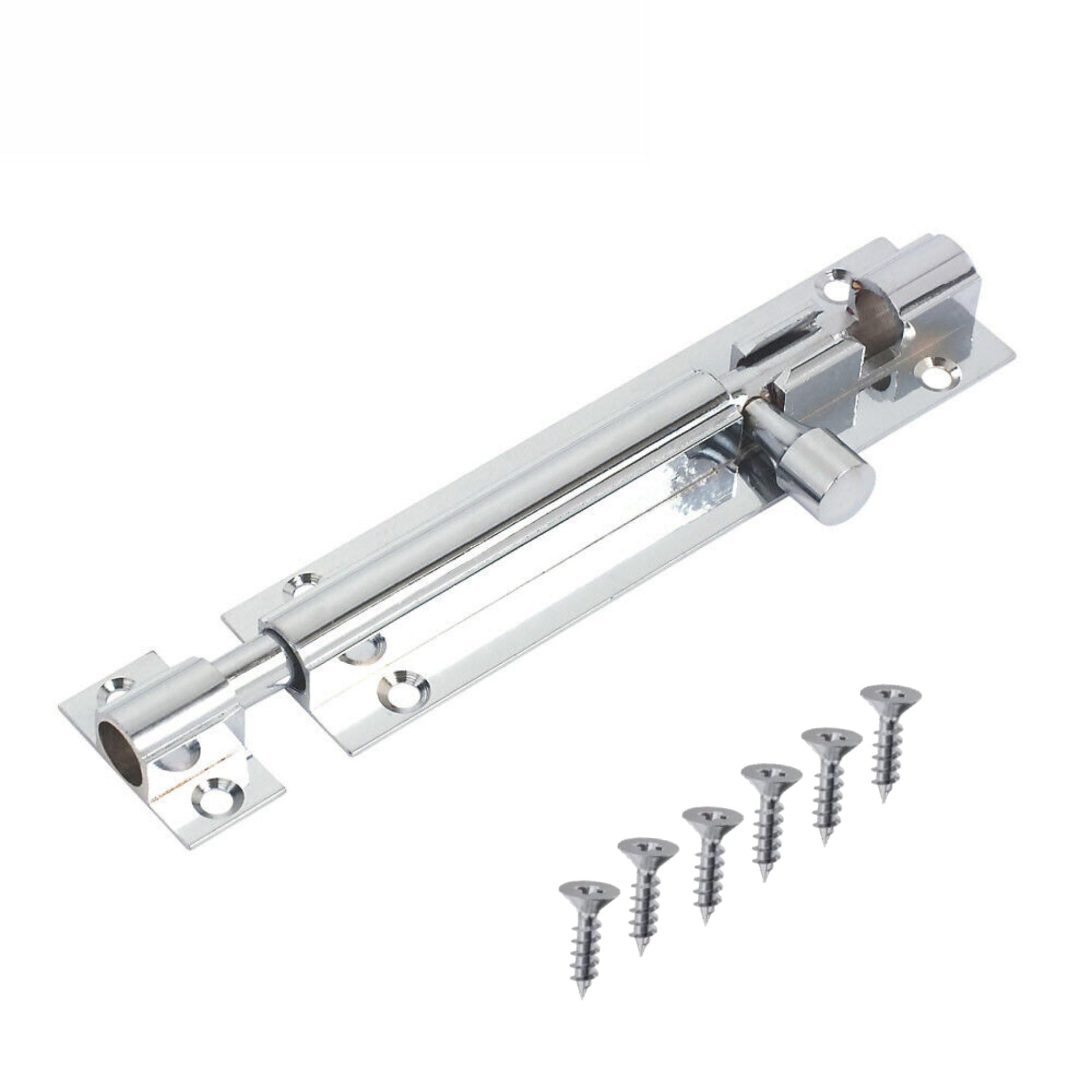 Door Bolts Polished Chrome Barrel Side Lock 150mm Straight Door Latch with Screws Tower Bolt Locks for Bedroom Bathroom Toilet Shed Gate Cupboards and Cabinets Pack of 1.