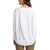 CRZ YOGA Pima Cotton Boat Neck Long Sleeve Shirts for Women - Workout Athletic Yoga Casual Tops Loose Fit Fall T-Shirts
