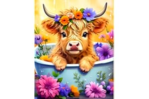 ijbnhd Cow Diamond Art Kits for Adults Beginners - Flower Cow Diamond Painting Kits for Adults, DIY Round Full Diamond Gem Art Suitable for Home Wall Decor Gifts(12x16in)