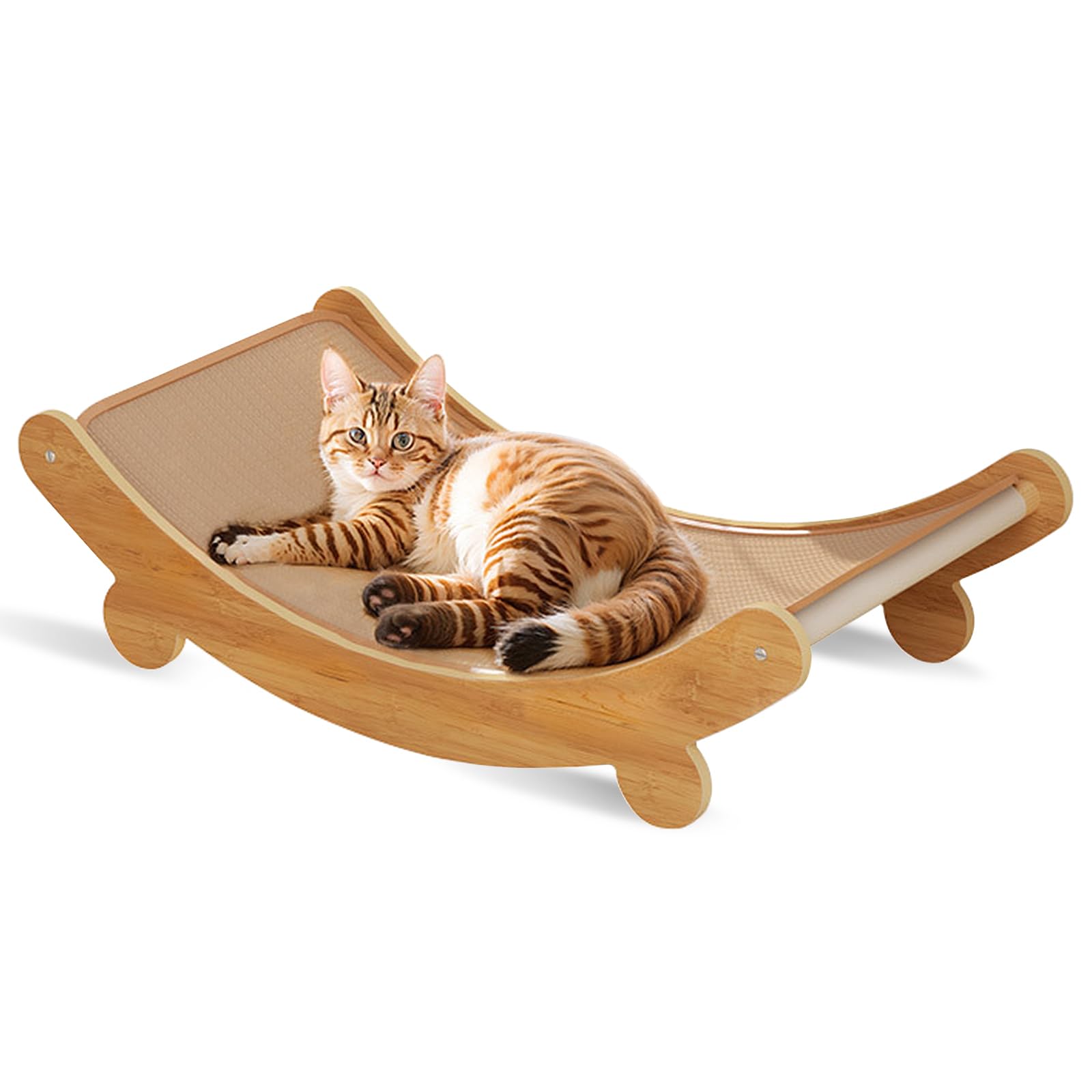 2-in-1 Cat Scratching Chair & Lounger - Woven Sisal Scratching Pad, 49x32cm Wooden Structure Cat Scratching Bed