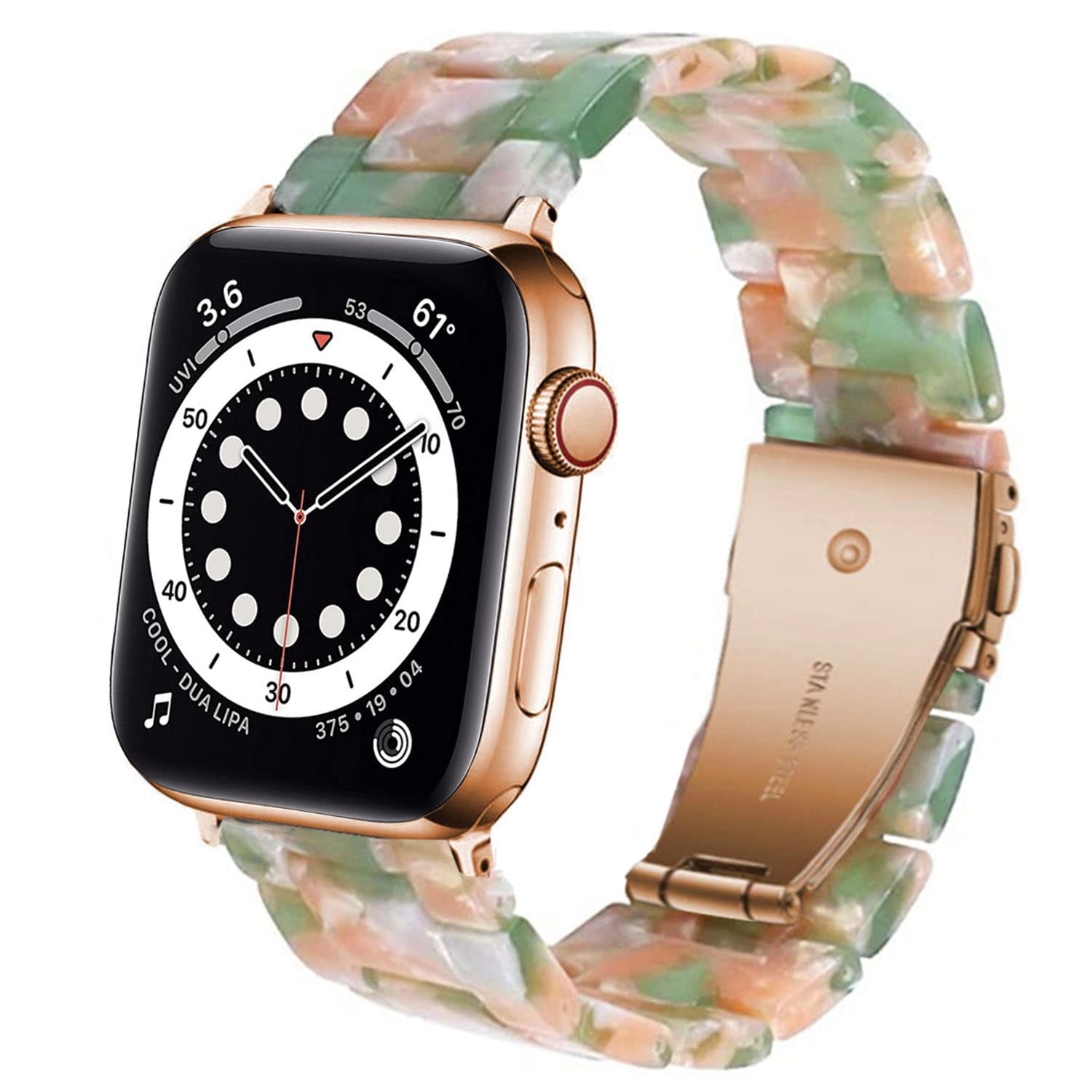 DEALELE Bands Compatible with Apple Watch 42mm 41mm 40mm 38mm, Colorful Resin Replacement Strap for iWatch Series 10/9 / 8/7 / SE / 6/5 / 4/3 Women Men, Pink/green