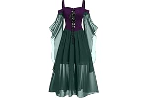 FARTEY Fairy Dress for Women Renaissance Medieval Gothic Dress Cold Shoulder Butterfly Sleeve Maxi Dress Steampunk Clothes