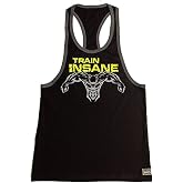 Men's Workout Bodybuilding weight lifting Stringer Gym Fitness Training in Black-Grey with Neon Yellow Train Insane design
